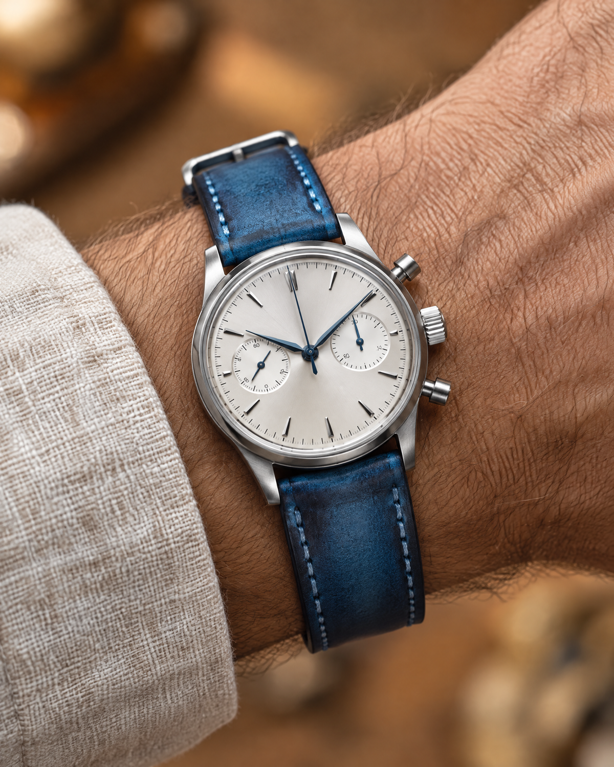 Blue Hand-Dyed Patina Leather Watch Strap Vegetable Tanned – Handstitched
