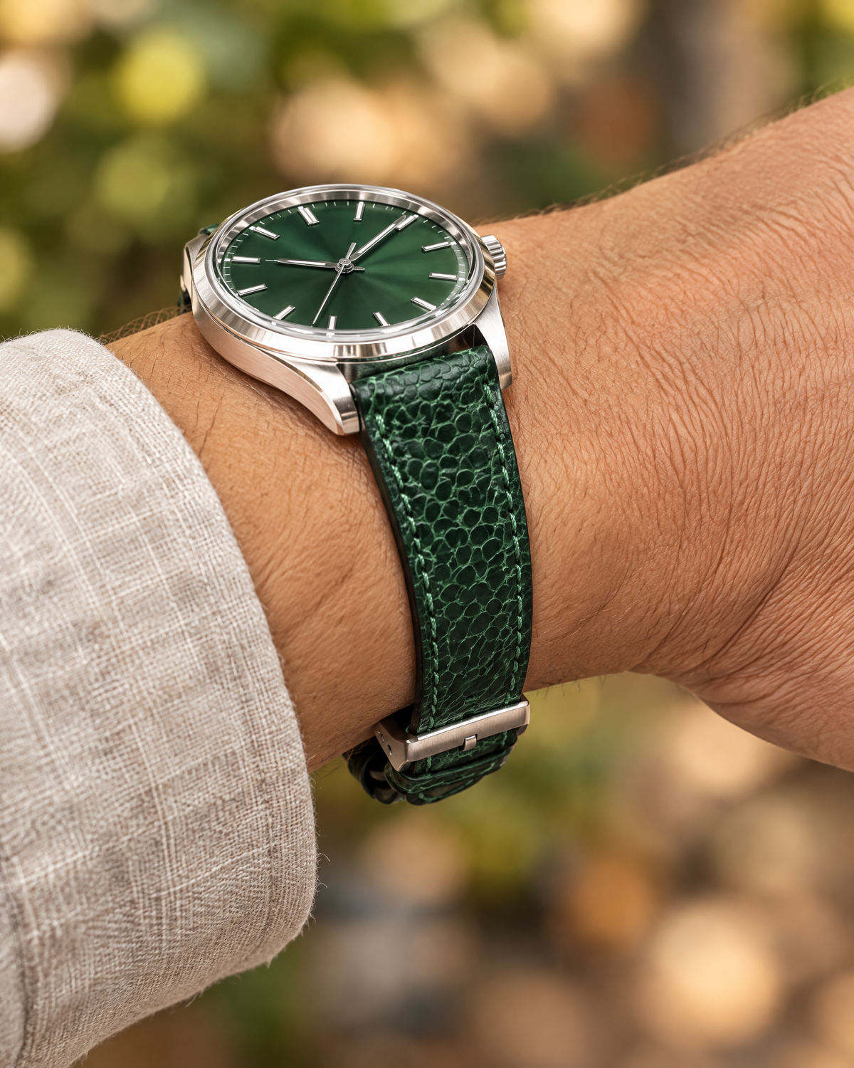 Jade Green Ostrich Leg Leather Watch Strap – Handstitched