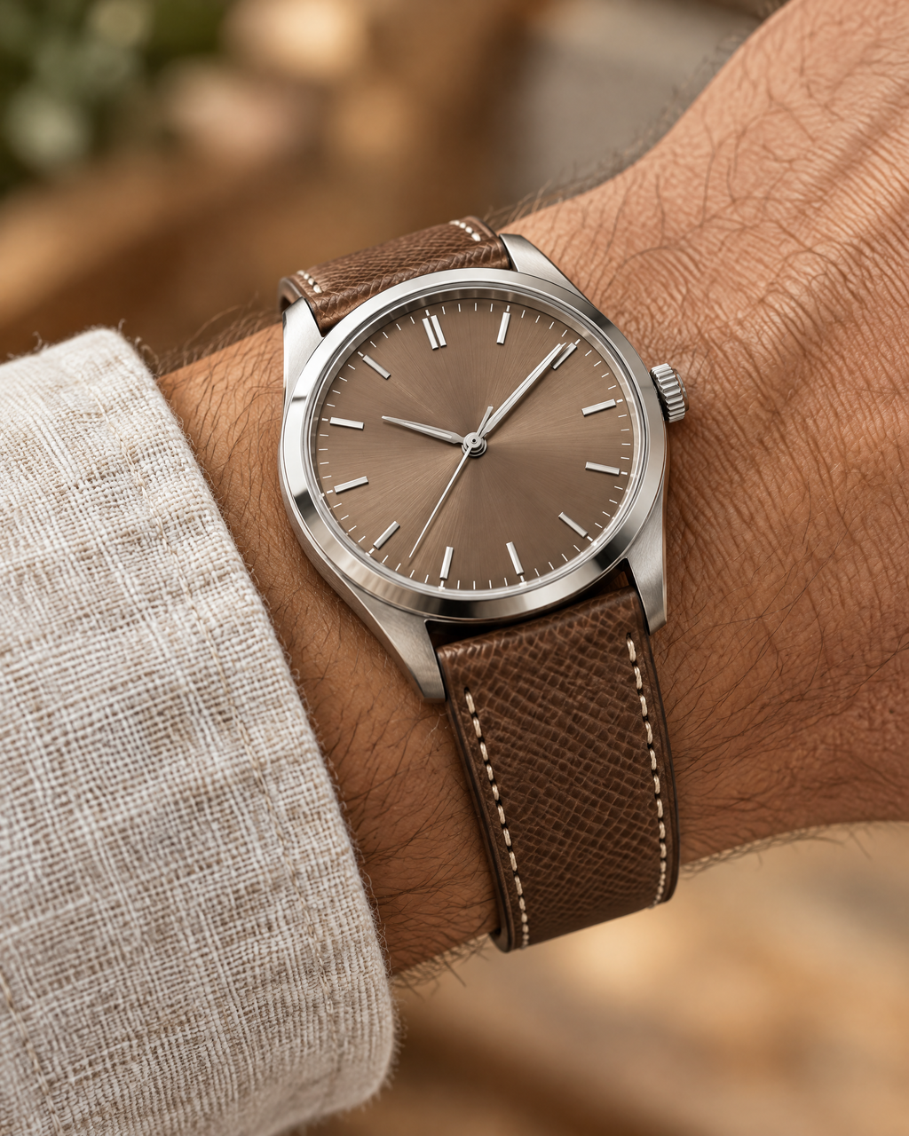 Chestnut Brown Epsom Leather Watch Strap – Handstitched