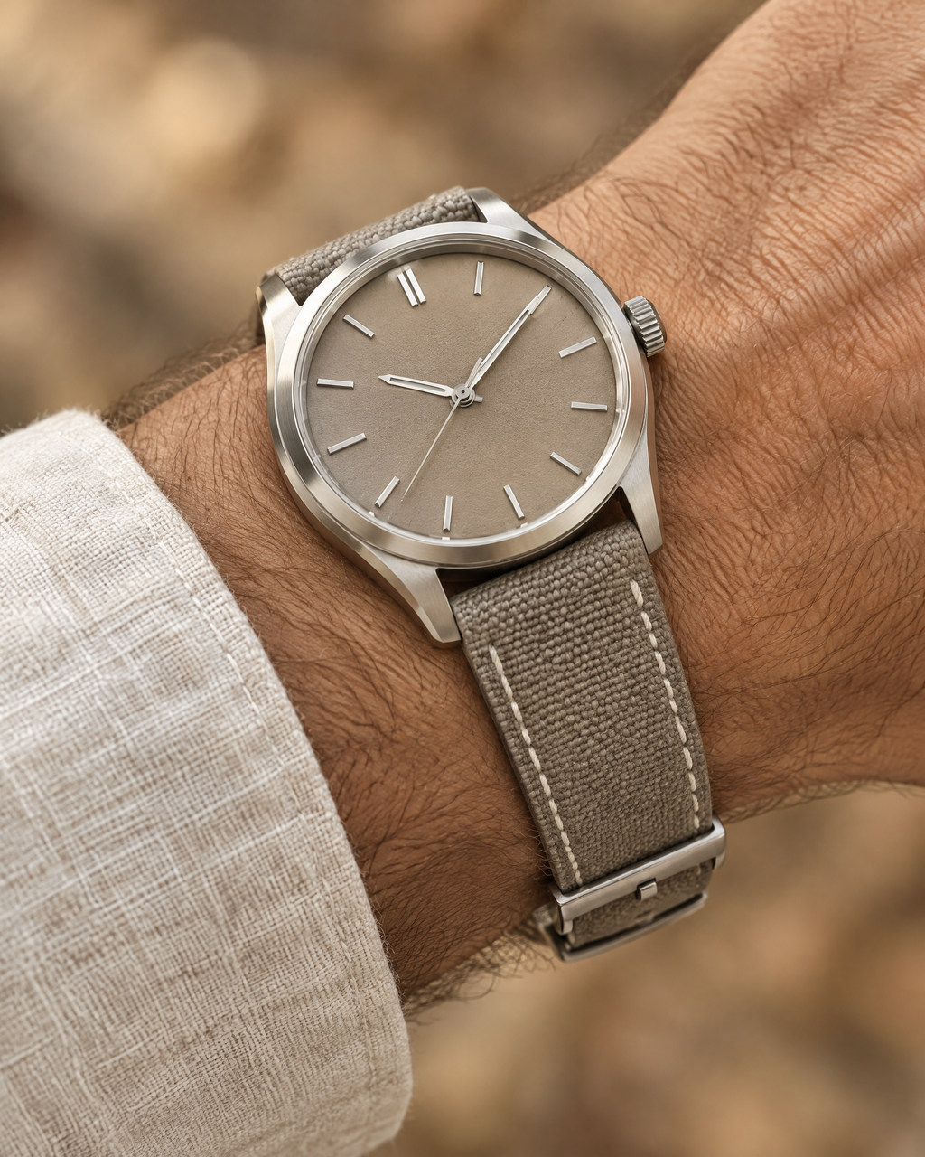 Gray Beige Sailcloth Canvas Watch Strap – Handstitched