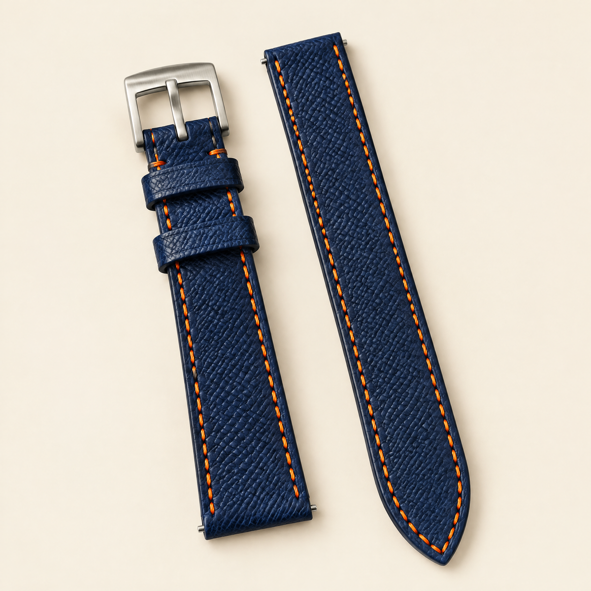 Navy Orange Epsom Leather Watch Strap – Handstitched