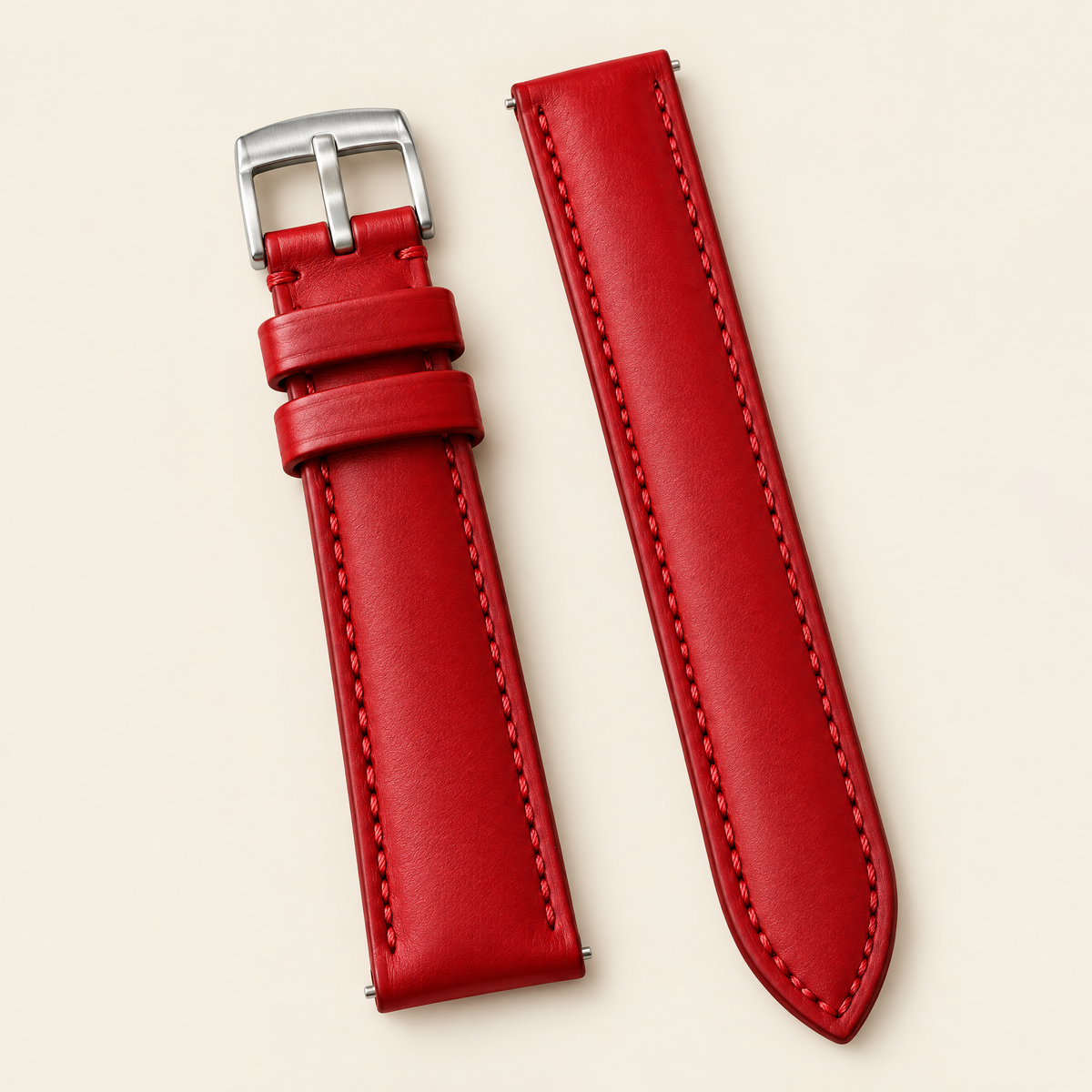 Scarlet Red Swift Leather Watch Strap – Handstitched, Padded