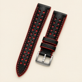 Black Red Rally Watch Strap Padded – Handstitched Epsom Leather with Racing Holes