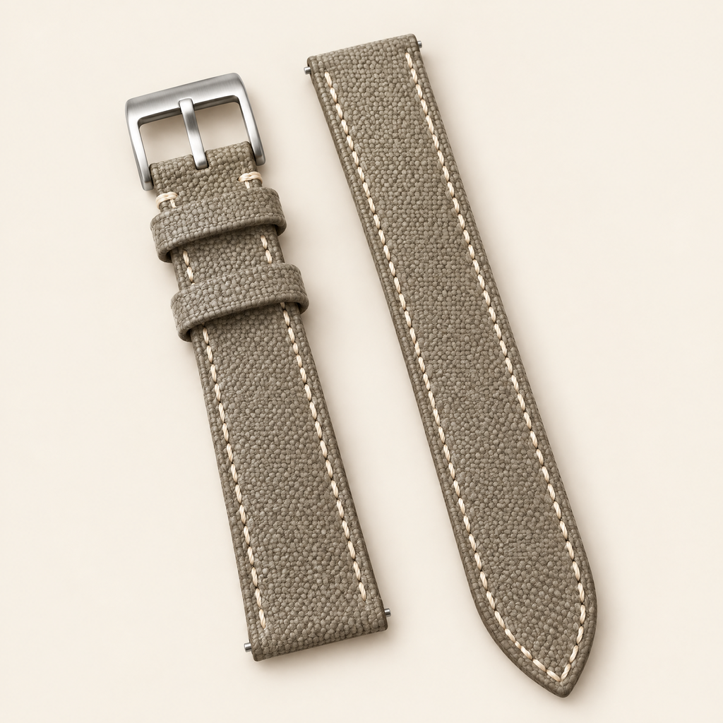 Gray Beige Sailcloth Canvas Watch Strap – Handstitched