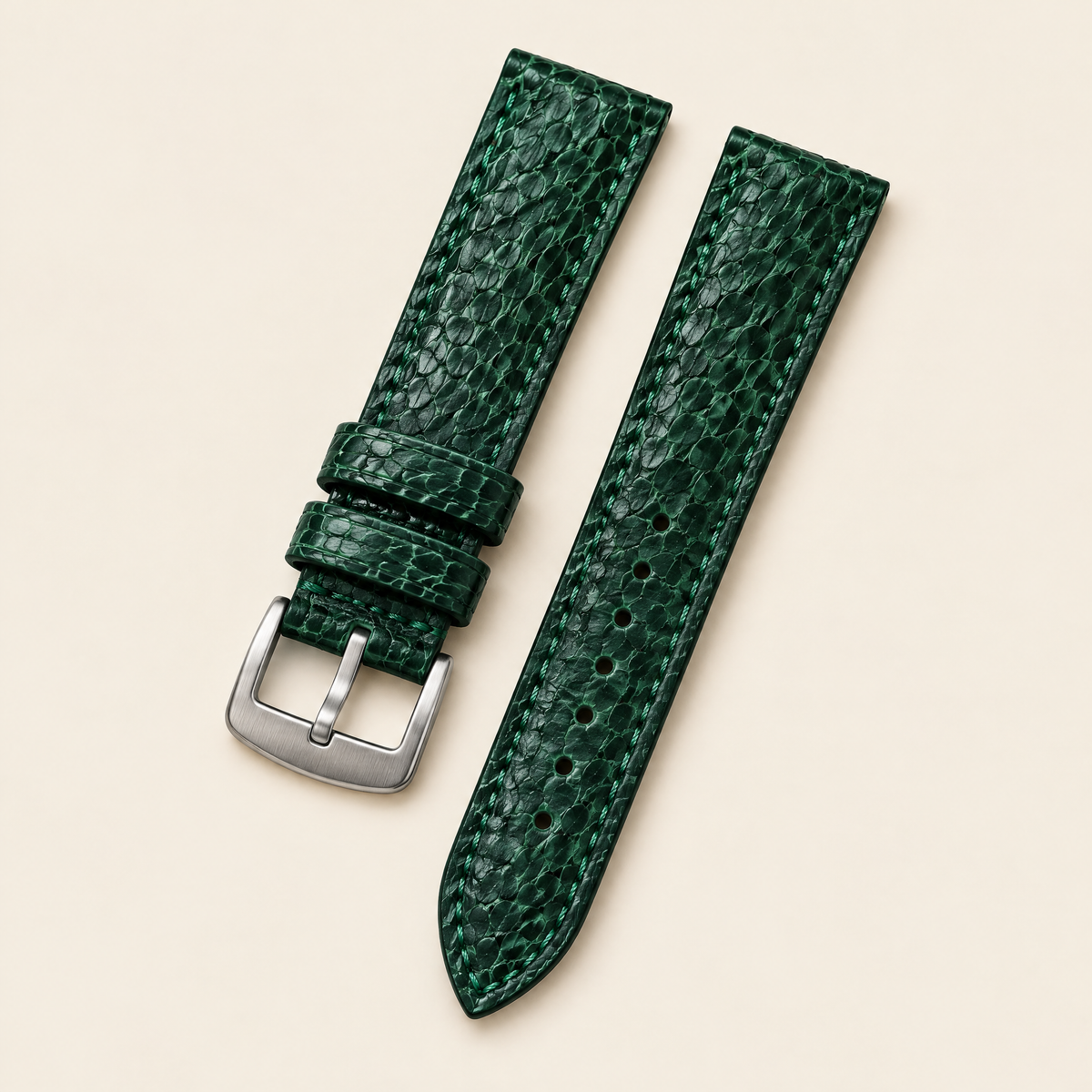 Jade Green Ostrich Leg Leather Watch Strap – Handstitched
