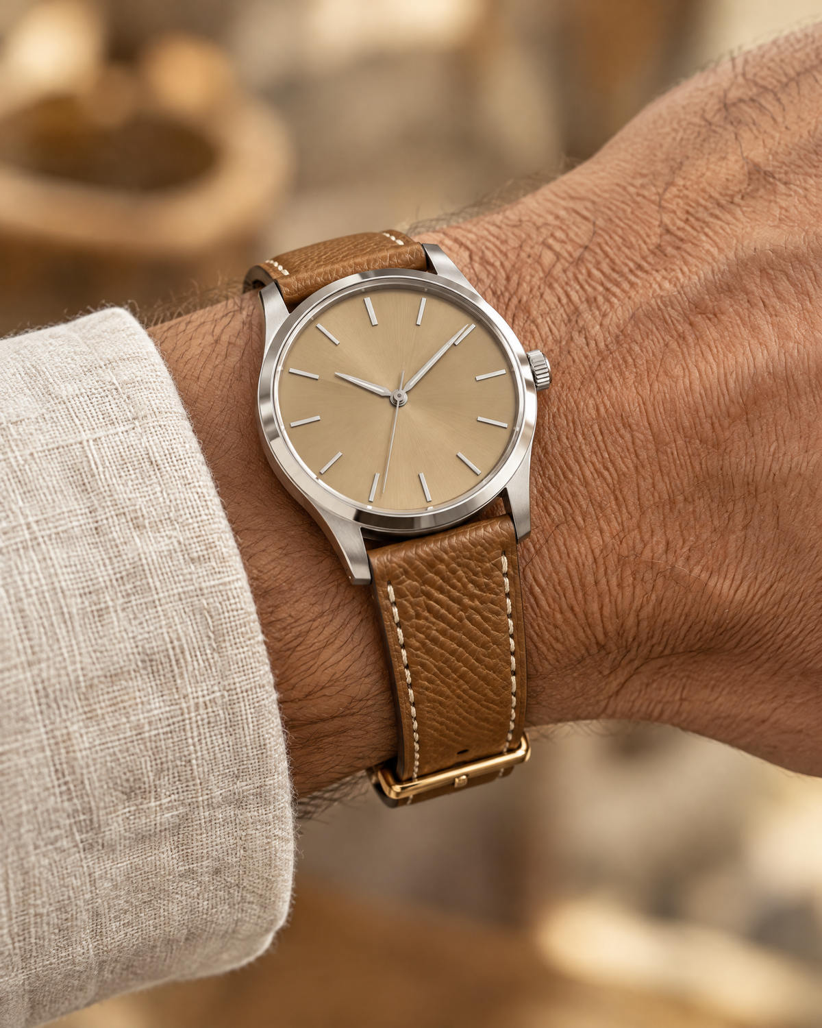 Gold Caramel Togo Leather Watch Strap – Handstitched