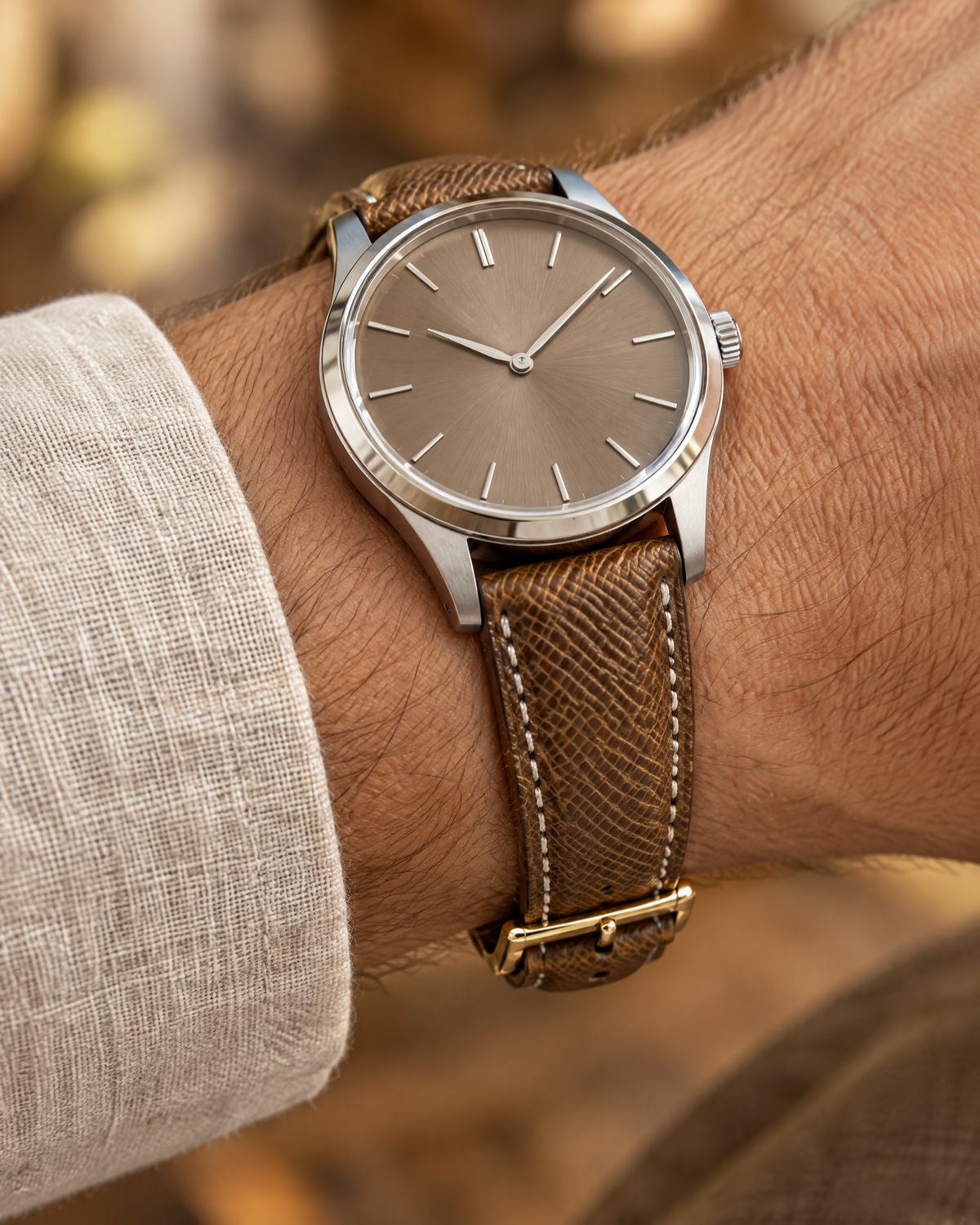 Golden Brown Epsom Leather Watch Strap – Handstitched, Padded