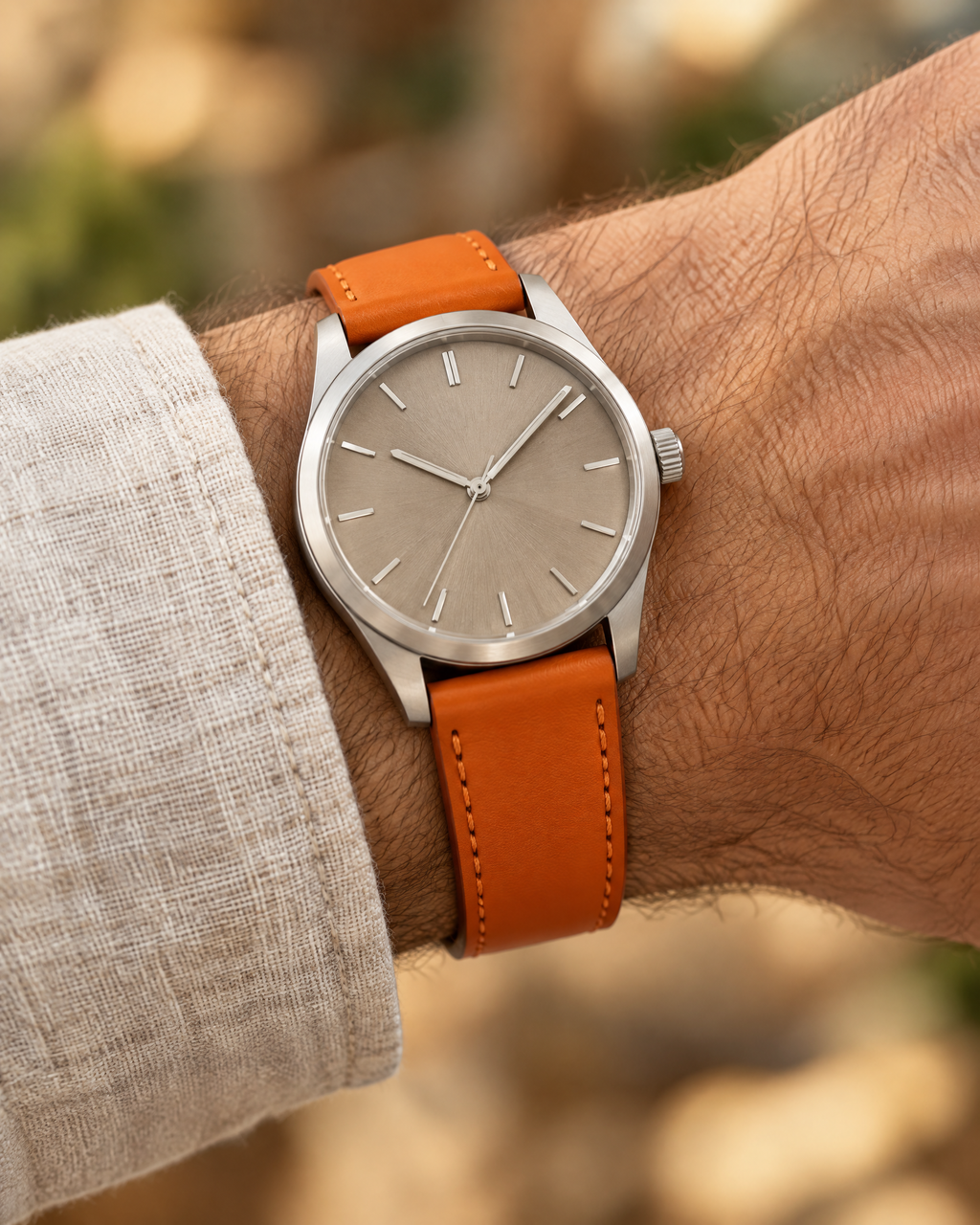 Orange Swift Leather Watch Strap – Handstitched