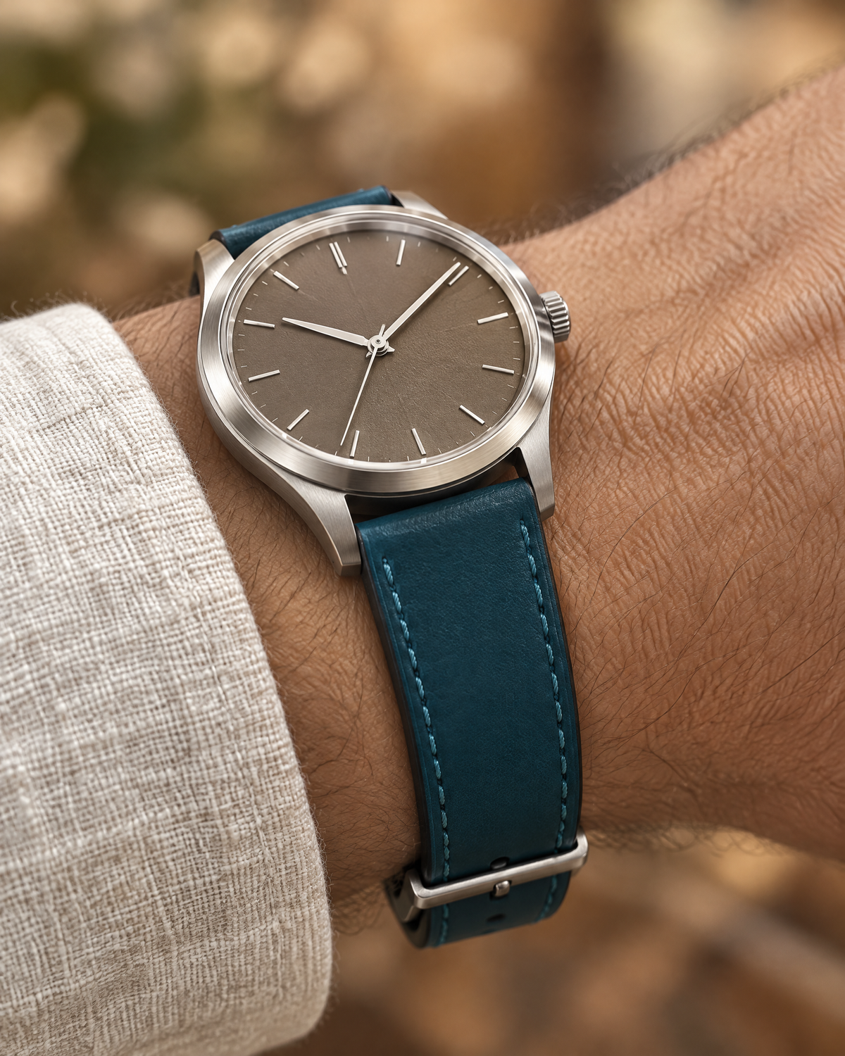 Deep Teal Blue Swift Leather Watch Strap – Handstitched