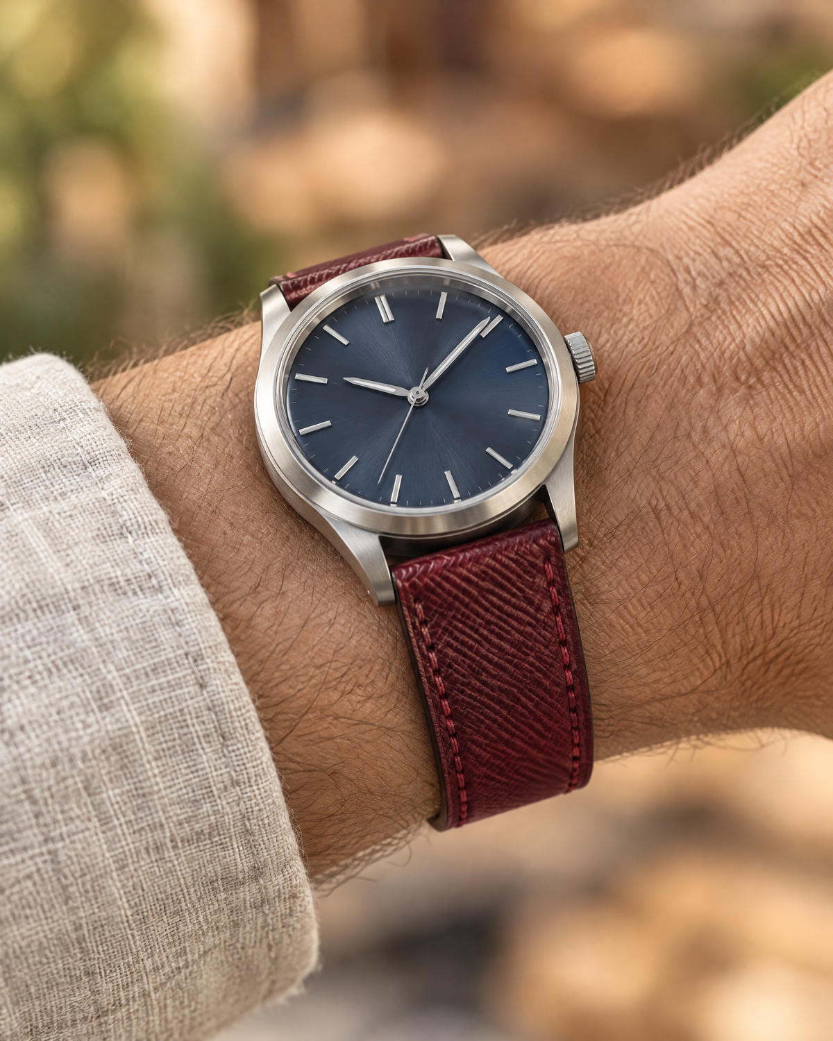 Navy Red Epsom Leather Watch Strap – Handstitched