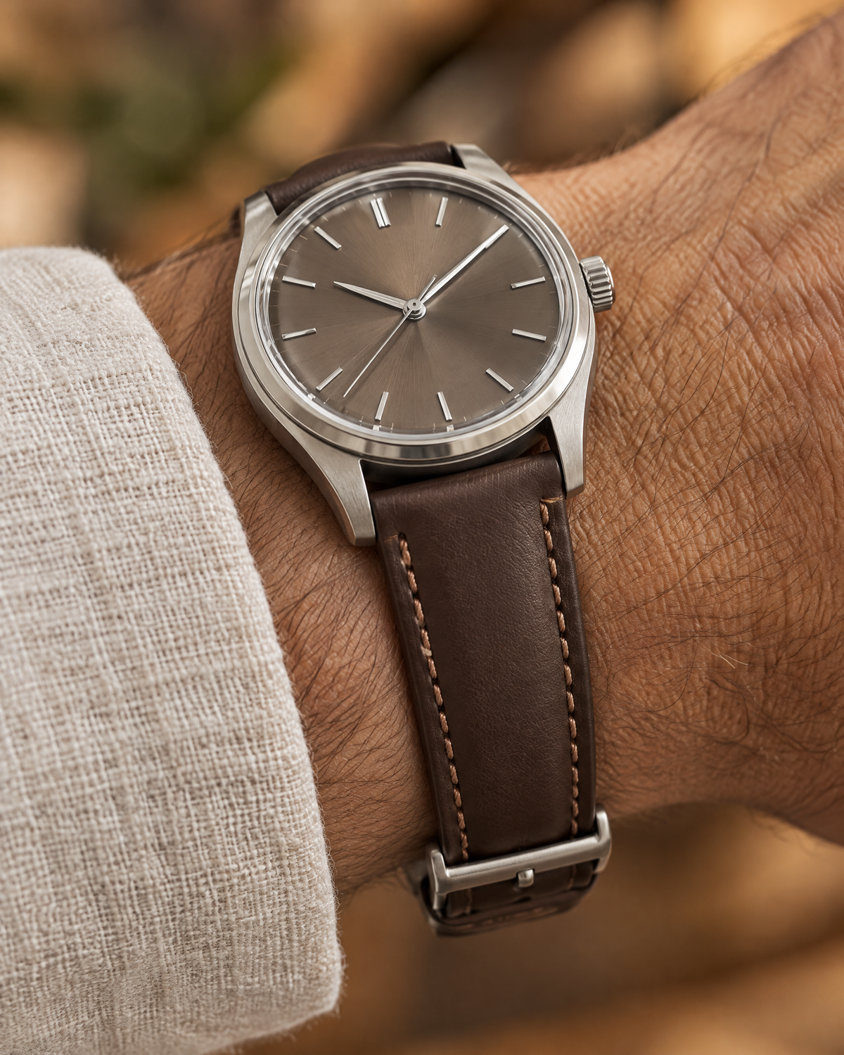 Dark Brown Swift Leather Watch Strap – Handstitched, Padded