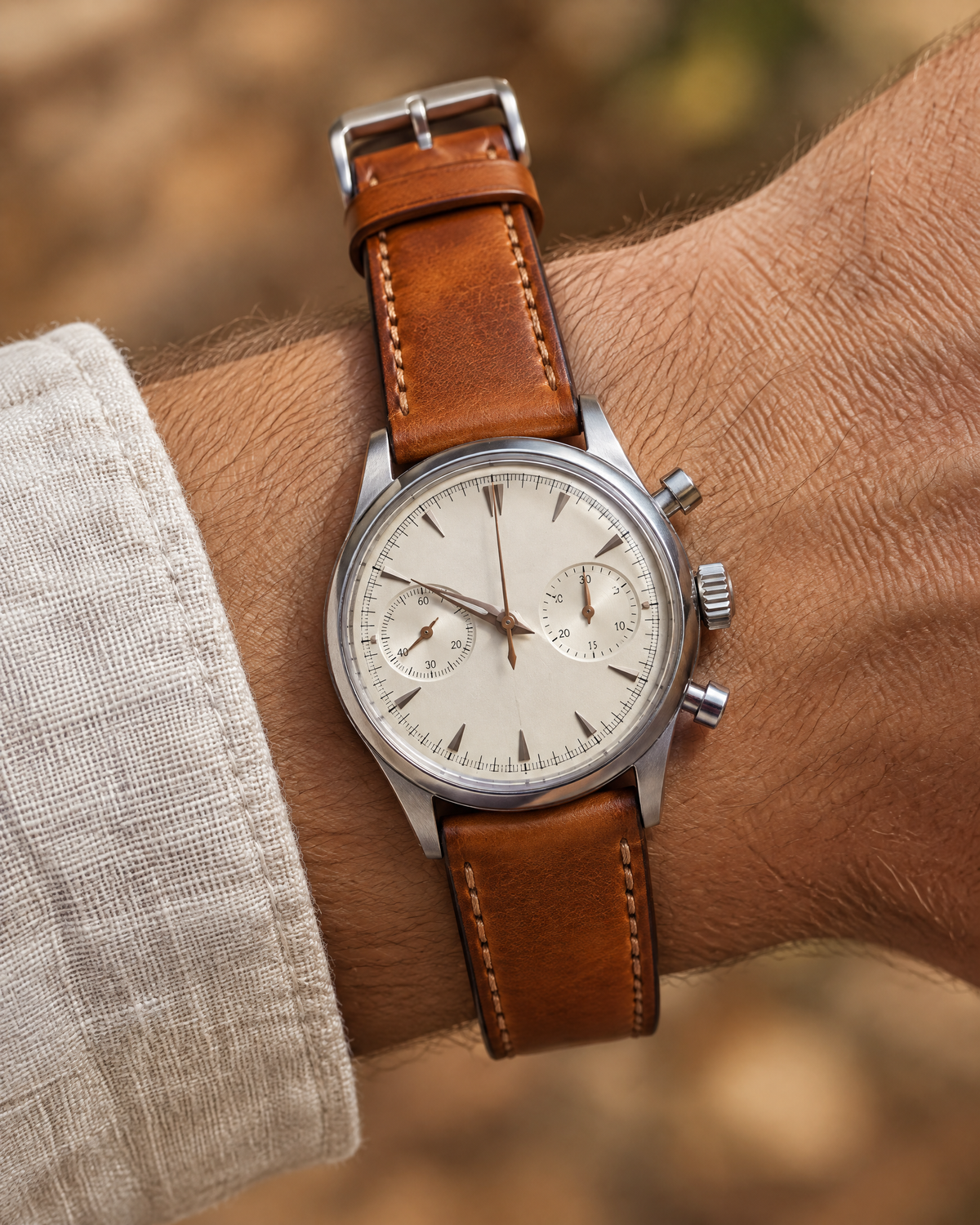 British Tan Hand-Dyed Patina Leather Watch Strap Italian – Handstitched