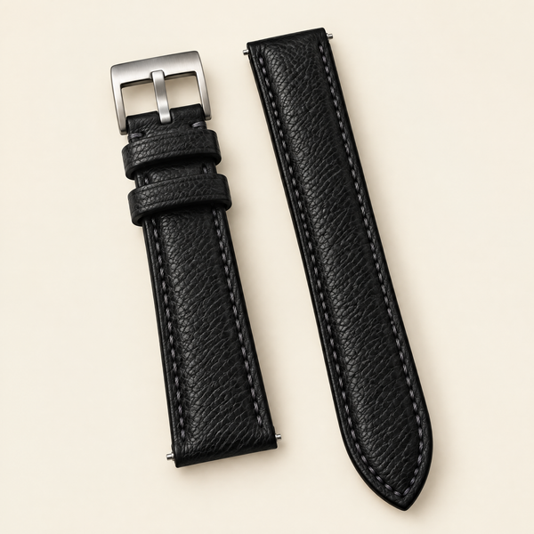 Black Shark Leather Watch Strap – Handstitched, Padded