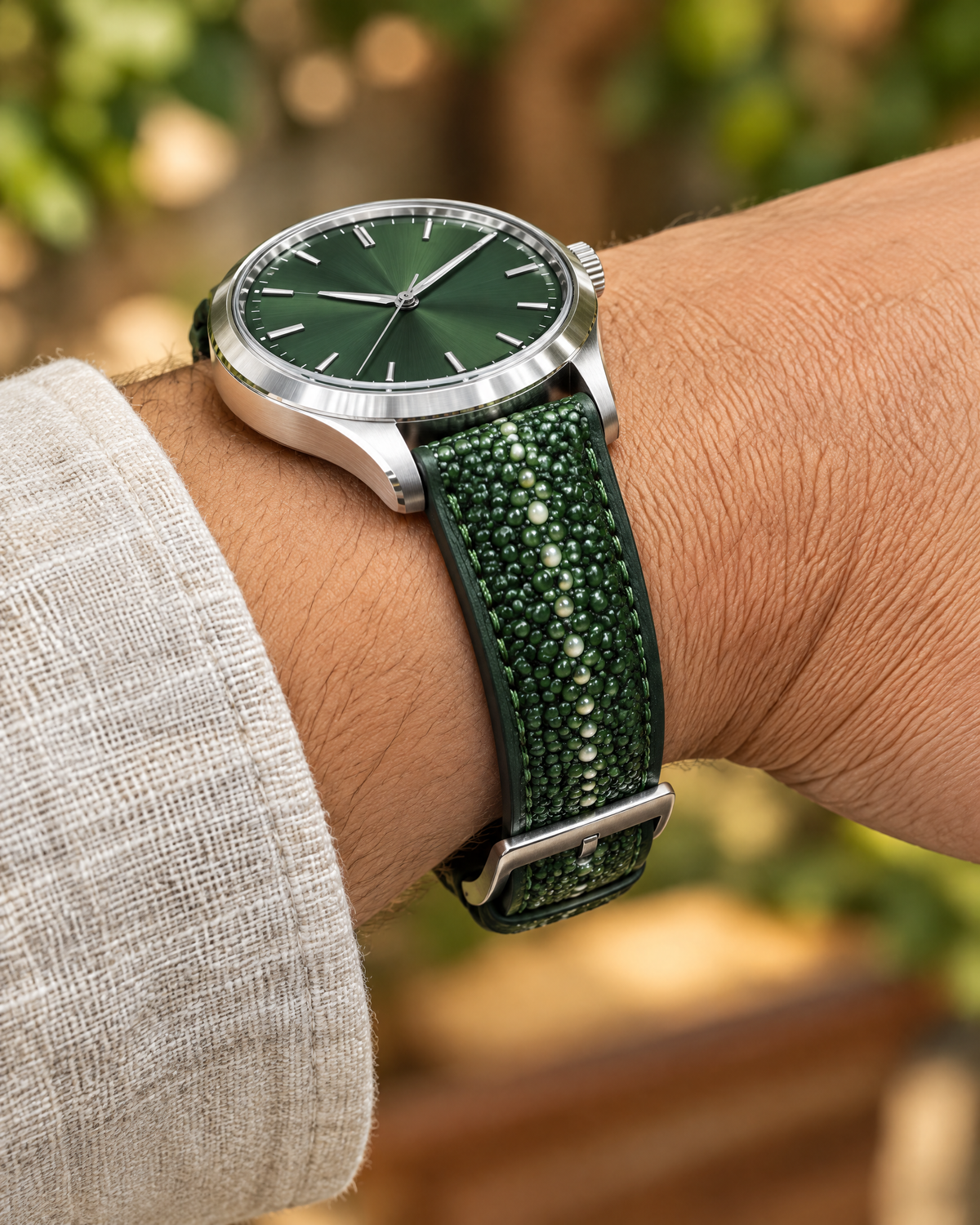 Green Stingray Leather Watch Strap – Handstitched