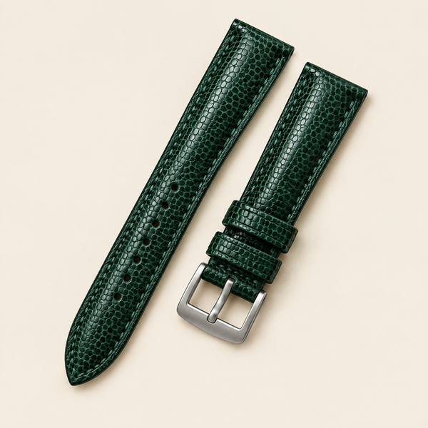 Forest Green Lizard Leather Watch Strap – Handstitched, Padded
