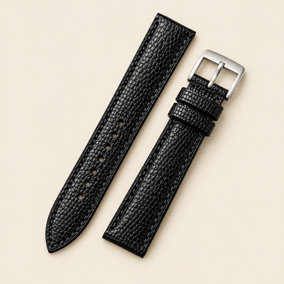 Black Lizard Leather Watch Strap – Handstitched