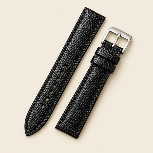 Black Lizard Leather Watch Strap – Handstitched