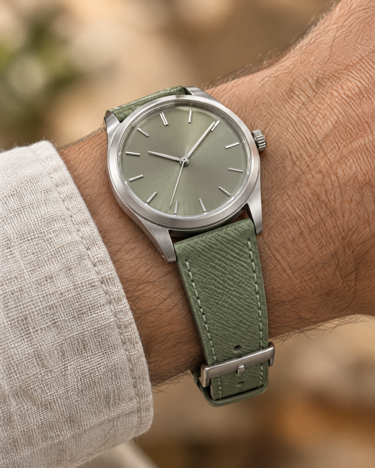 Celadon Green Epsom Leather Watch Strap – Handstitched