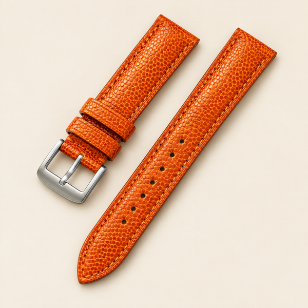 Orange Lizard Leather Watch Strap – Handstitched