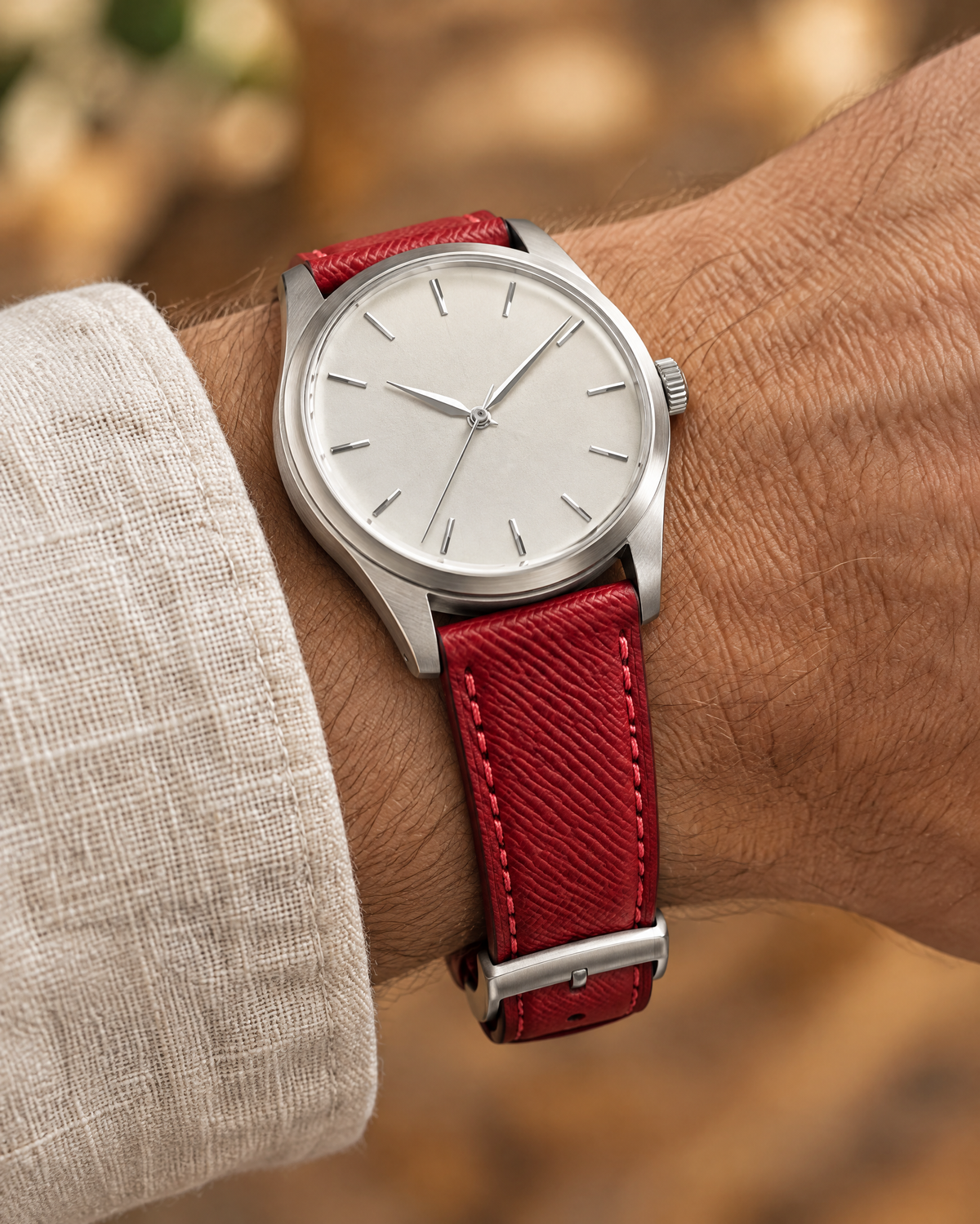 Red Epsom Leather Watch Strap – Handstitched