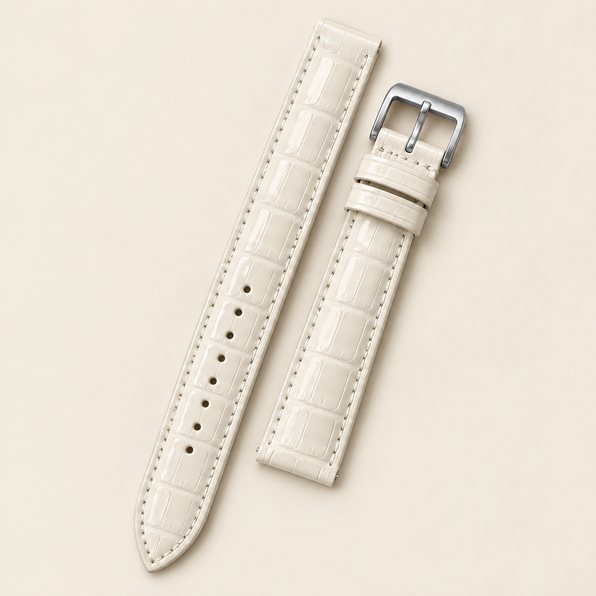 Ivory White Alligator Leather Watch Strap – Handstitched