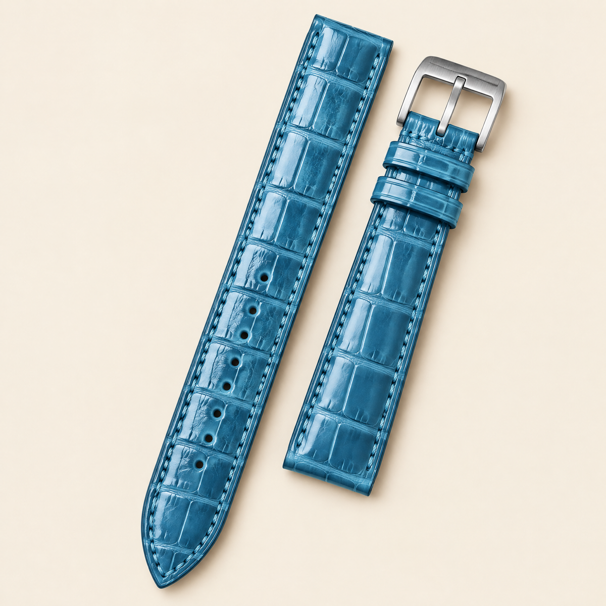 Patina Aqua Blue Alligator Leather Watch Strap – Handstitched