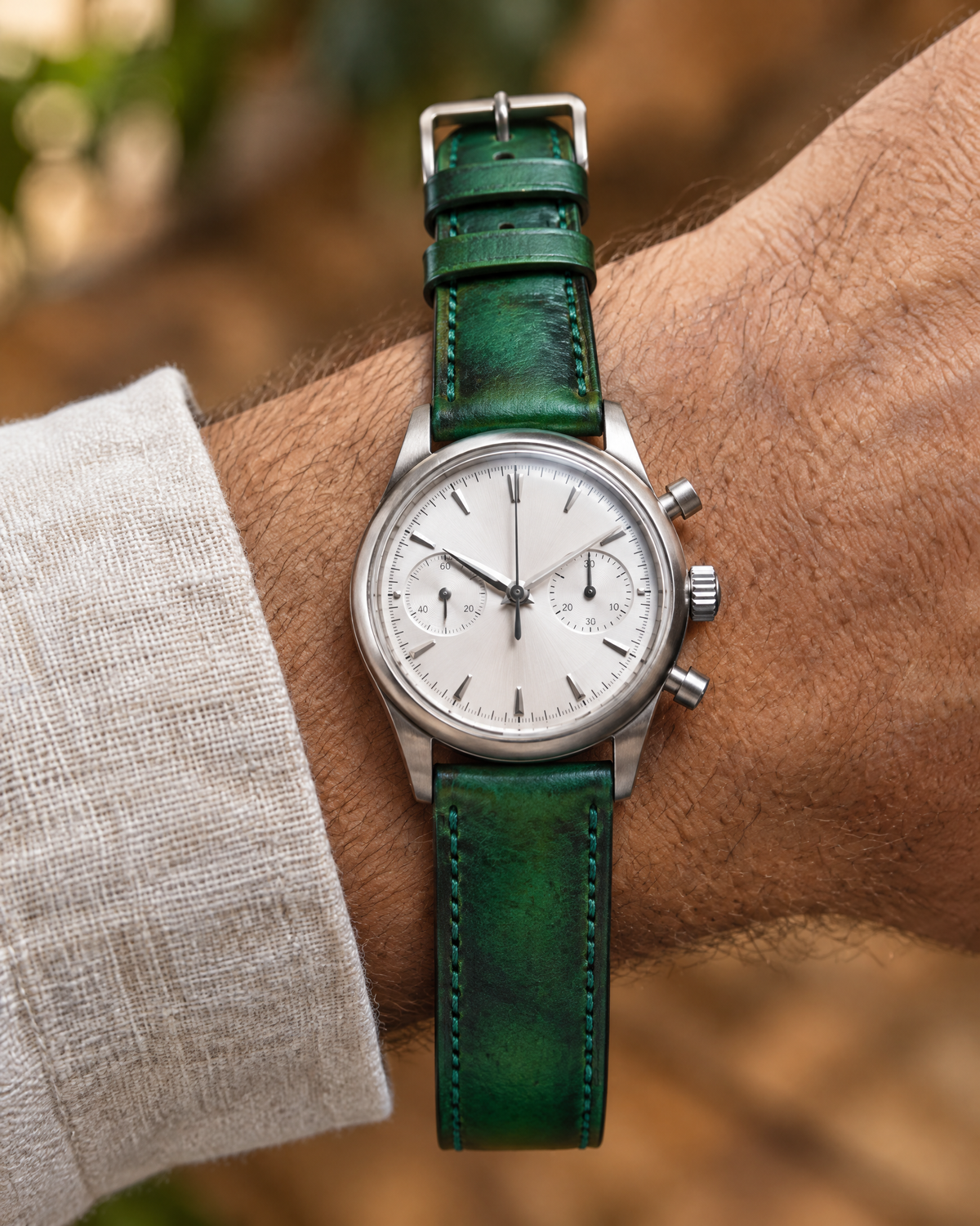 Emerald Green Hand-Dyed Patina Leather Watch Strap – Handstitched