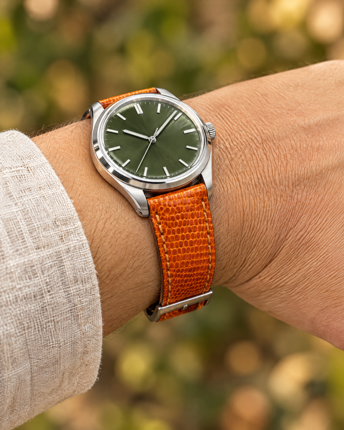 Orange Lizard Leather Watch Strap – Handstitched