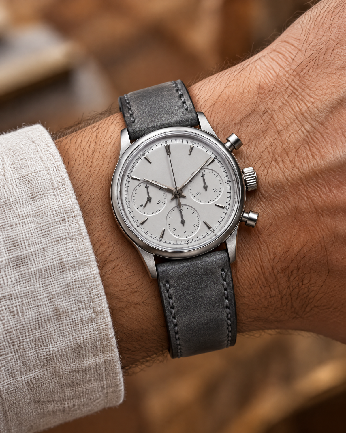 Slate Gray Hand-Dyed Patina Leather Watch Strap – Handstitched