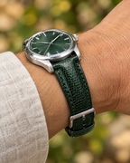 Forest Green Lizard Leather Watch Strap – Handstitched, Padded