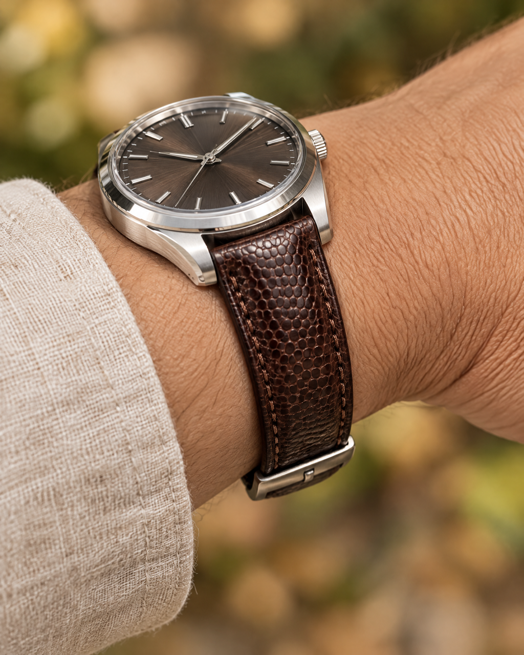Chocolate Brown Lizard Leather Watch Strap – Handstitched, Padded