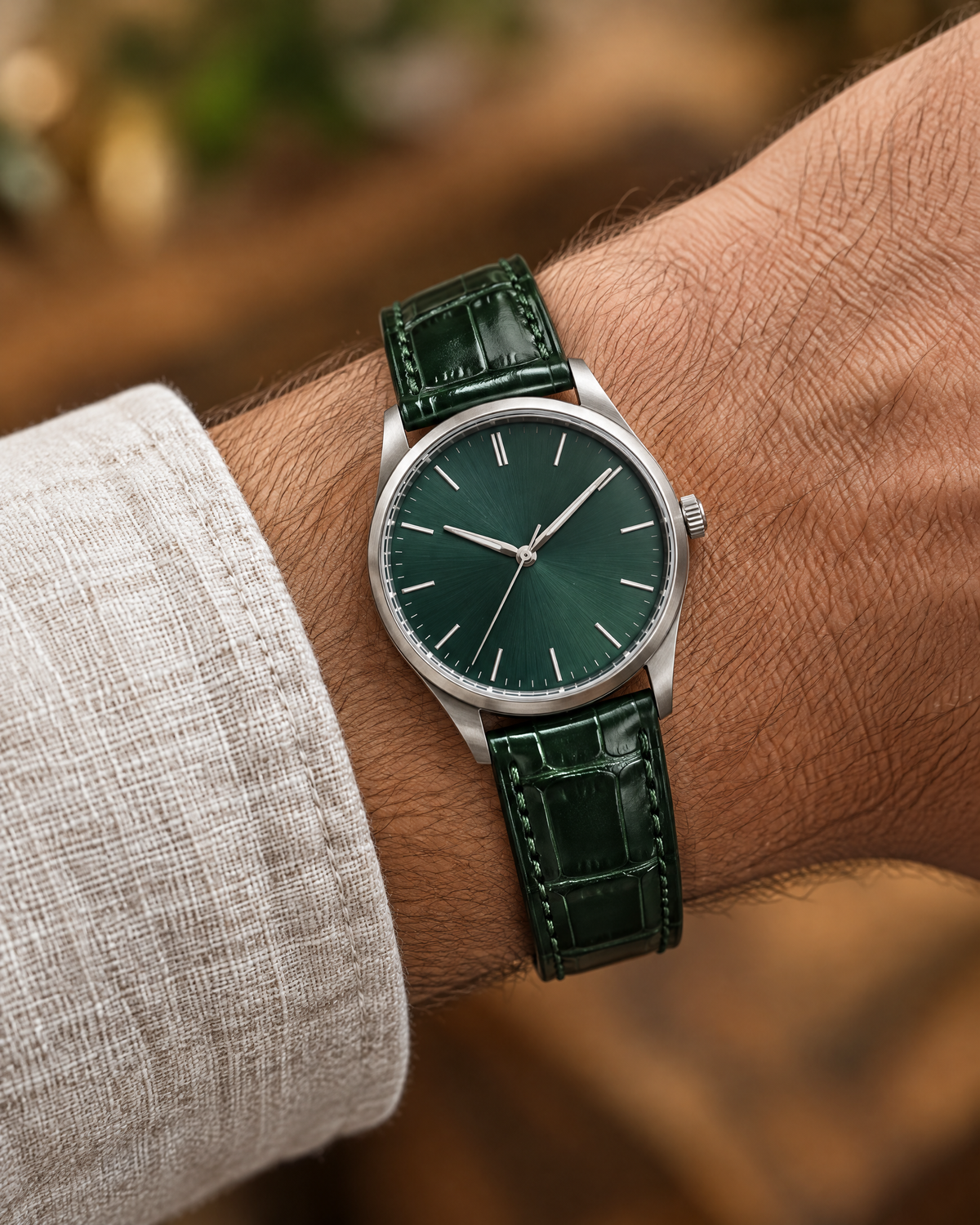 Midnight Forest Green Alligator Leather Watch Strap – Handstitched