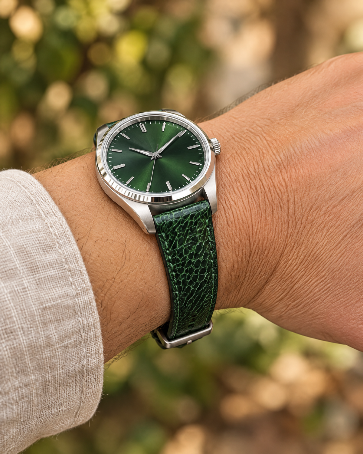 Green Ostrich Leg Leather Watch Strap Flat – Handstitched