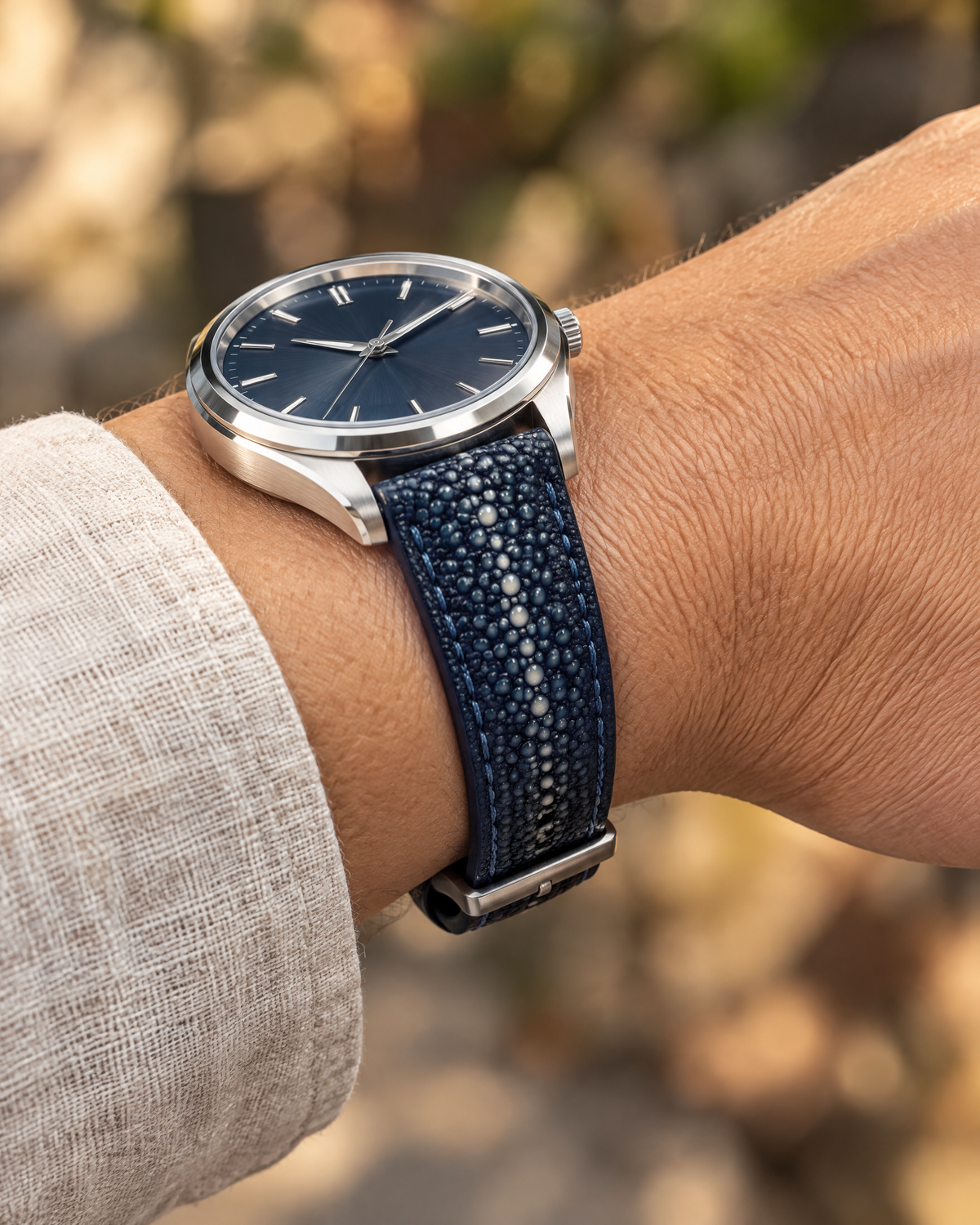 Midnight Navy Stingray Leather Watch Strap – Handstitched