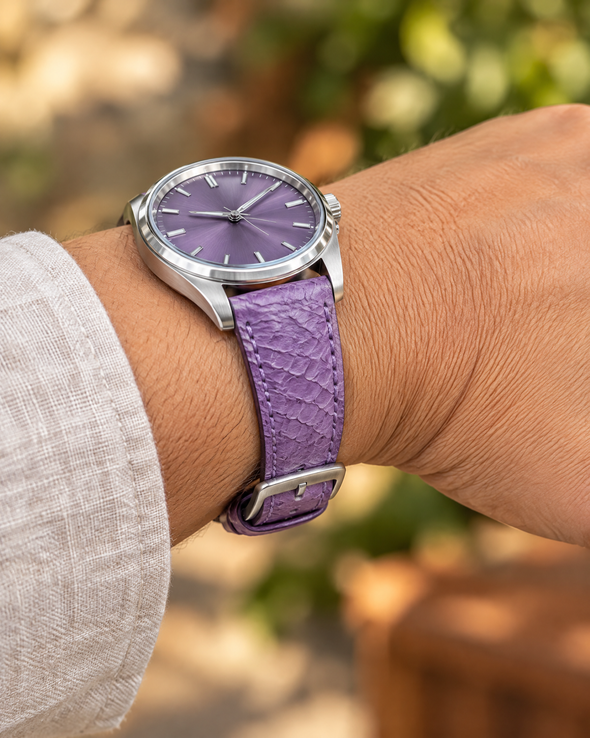 Lavender Purple Ostrich Leg Leather Watch Strap – Handstitched