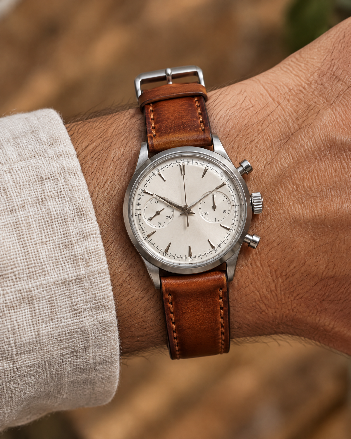 Vintage Cognac Brown Hand-Dyed Patina Leather Watch Strap Vegetable Tanned – Handstitched