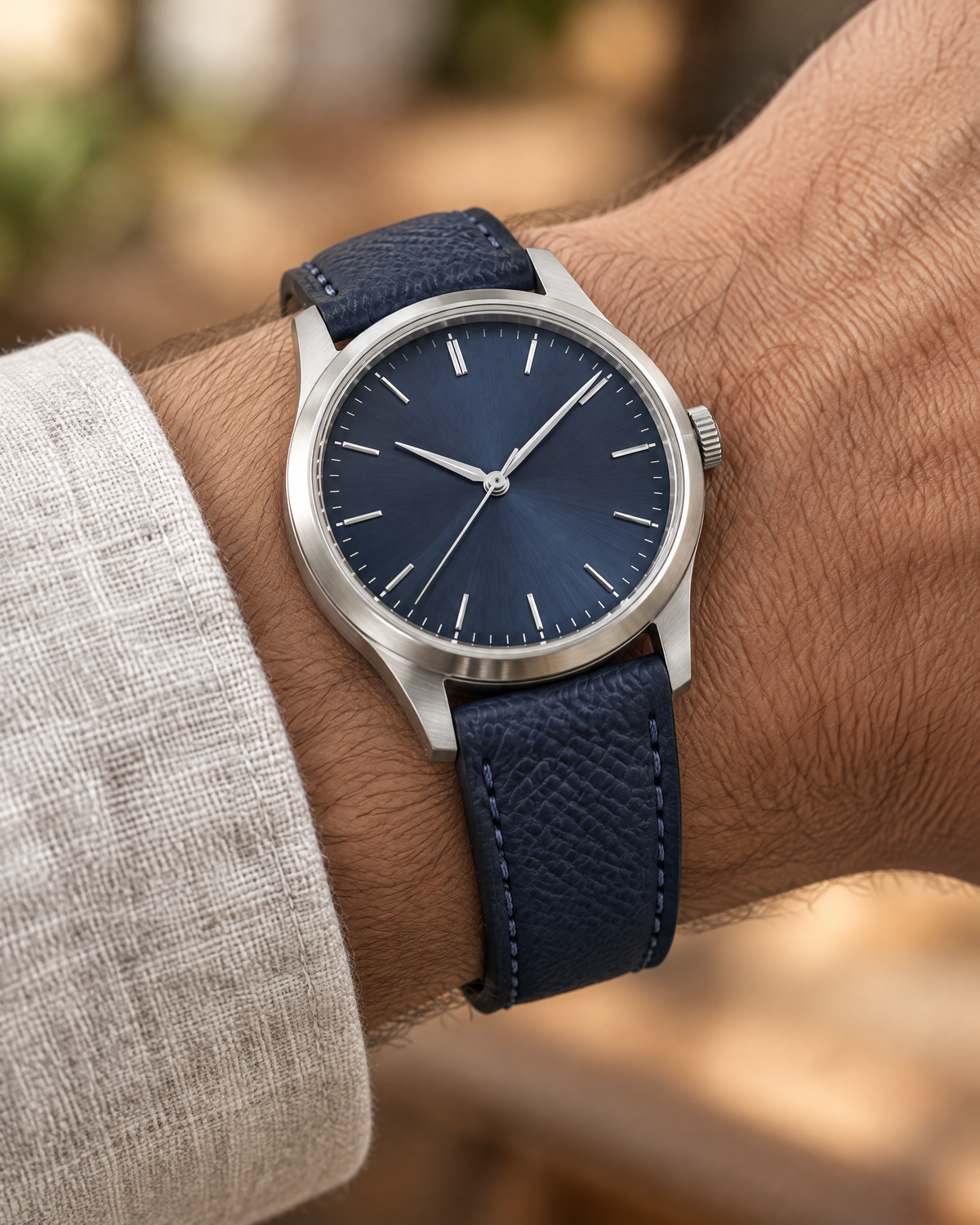 Navy Togo Leather Watch Strap – Handstitched