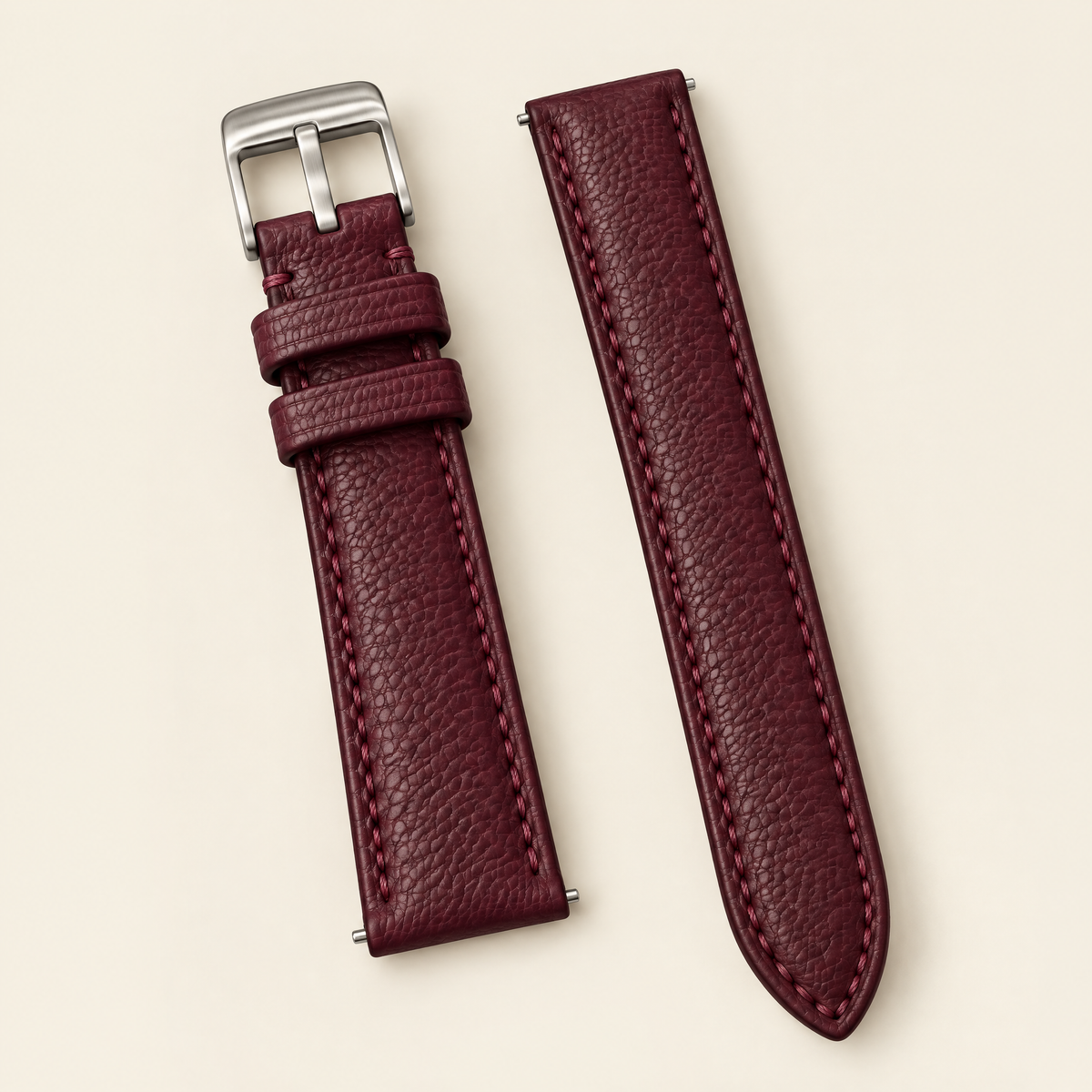 Burgundy Togo Leather Watch Strap – Handstitched, Padded