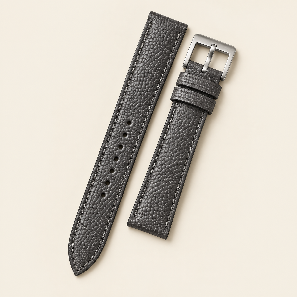 Patina Storm Gray Beaver Tail Leather Watch Strap – Handstitched