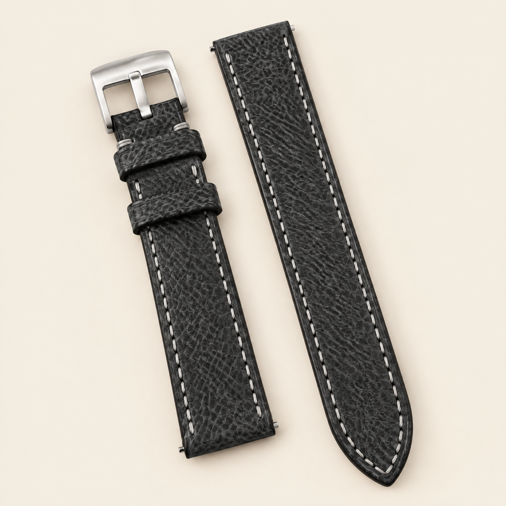 Silver Black Shark Leather Watch Strap – Handstitched