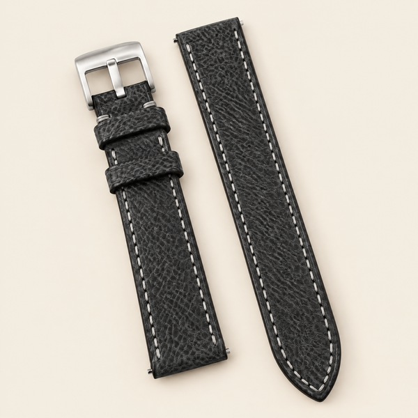 Silver Black Shark Leather Watch Strap – Handstitched
