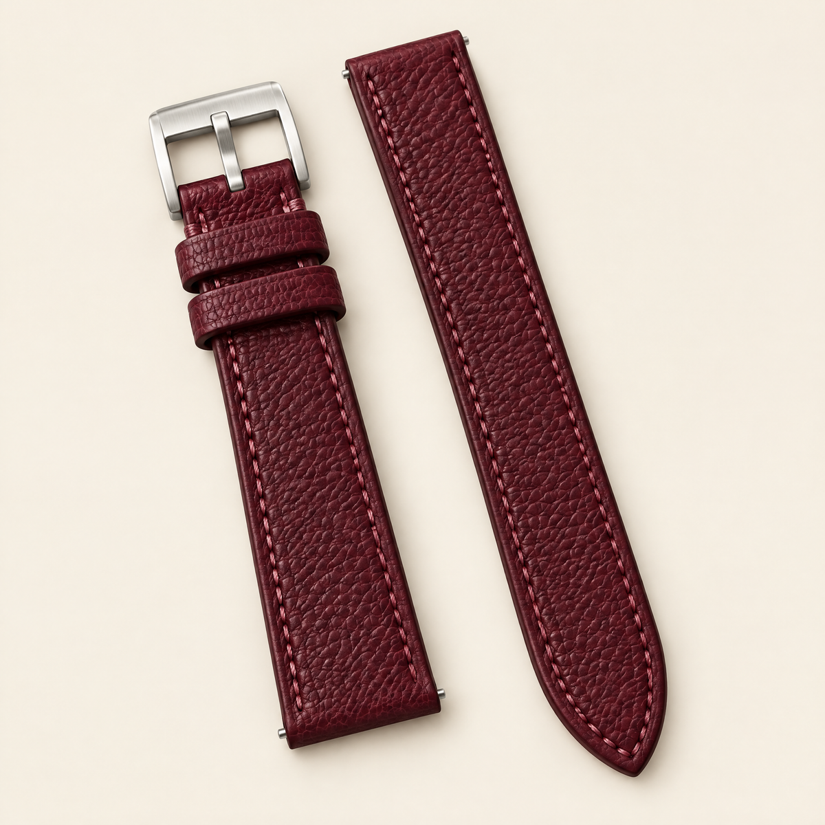 Burgundy Togo Leather Watch Strap – Handstitched