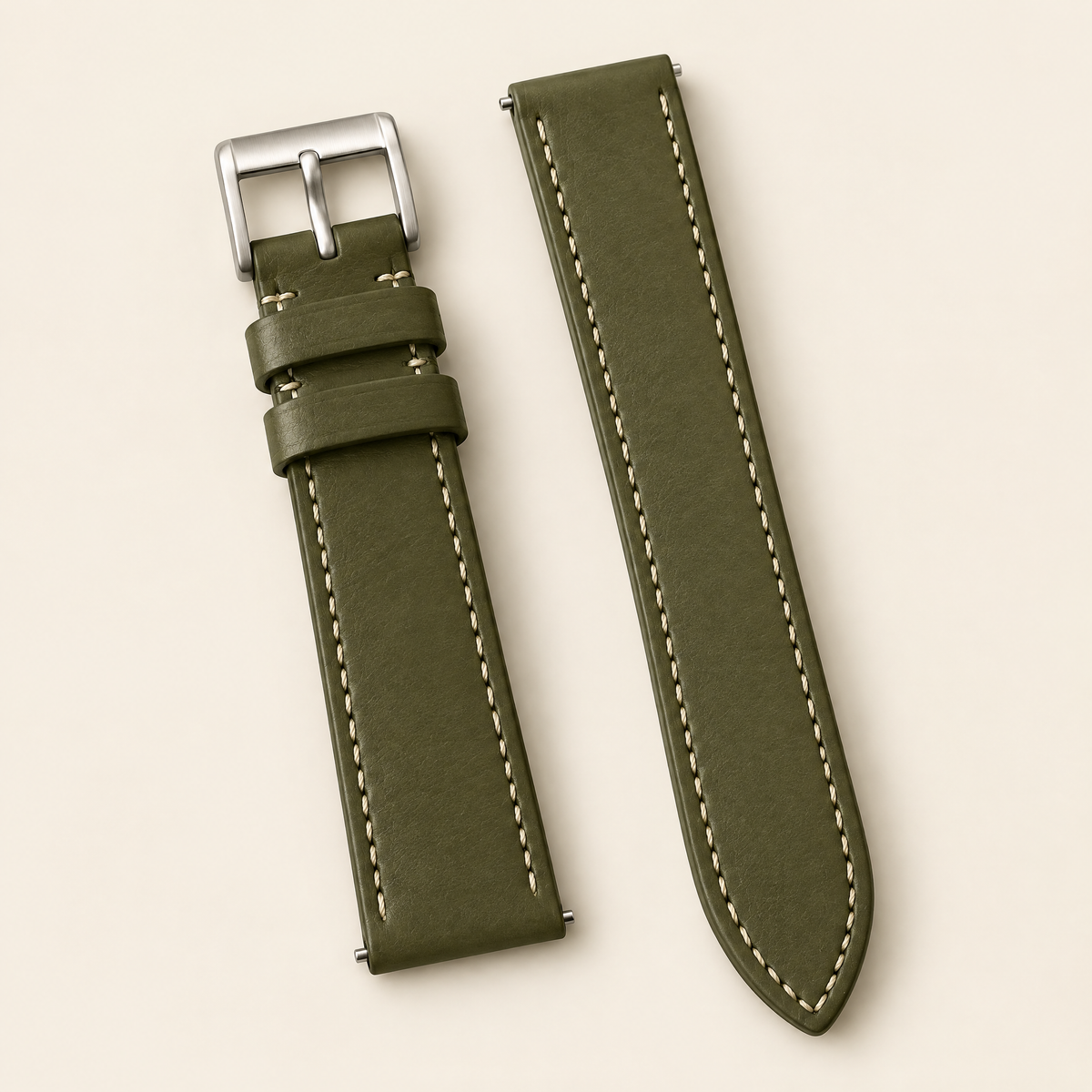 Olive Green Swift Leather Watch Strap – Handstitched