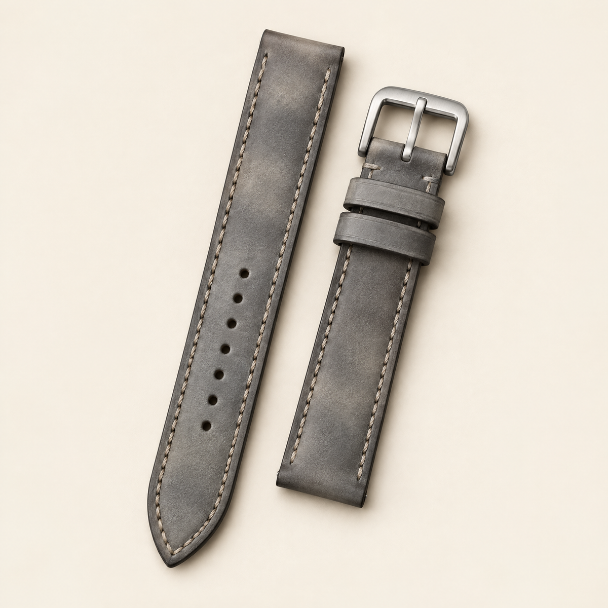 Stone Gray Hand-Dyed Patina Leather Watch Strap – Handstitched