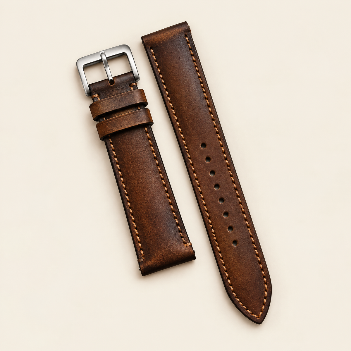 Brown Coffee Precise to the Lugs Hand-Dyed Patina Leather Watch Strap – Handstitched