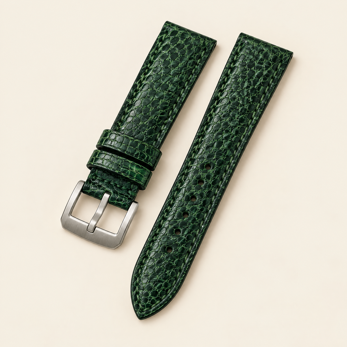 Green Ostrich Leg Leather Watch Strap Flat – Handstitched
