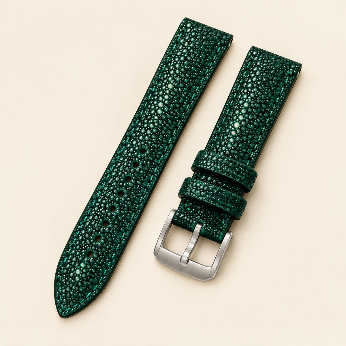 Emerald Green Stingray Leather Watch Strap – Handstitched