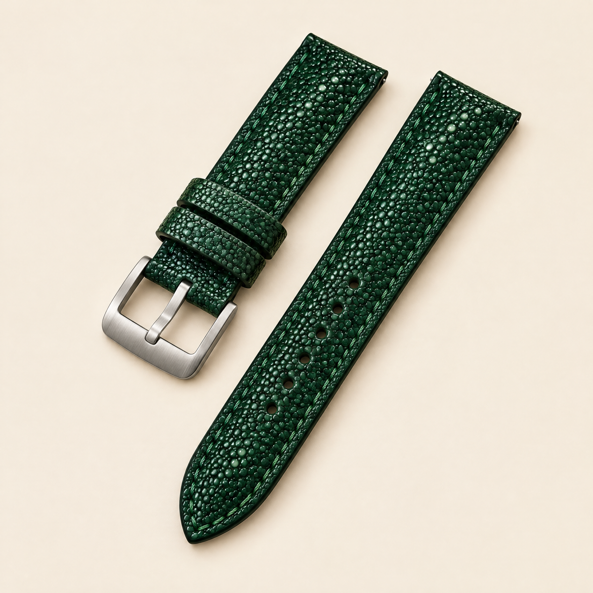 Green Stingray Leather Watch Strap – Handstitched