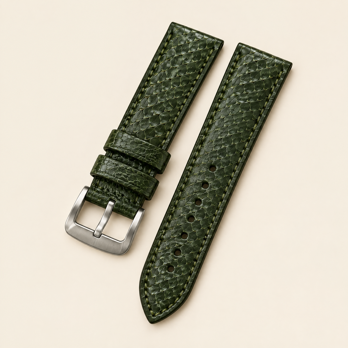 Olive Ostrich Leg Leather Watch Strap – Handstitched