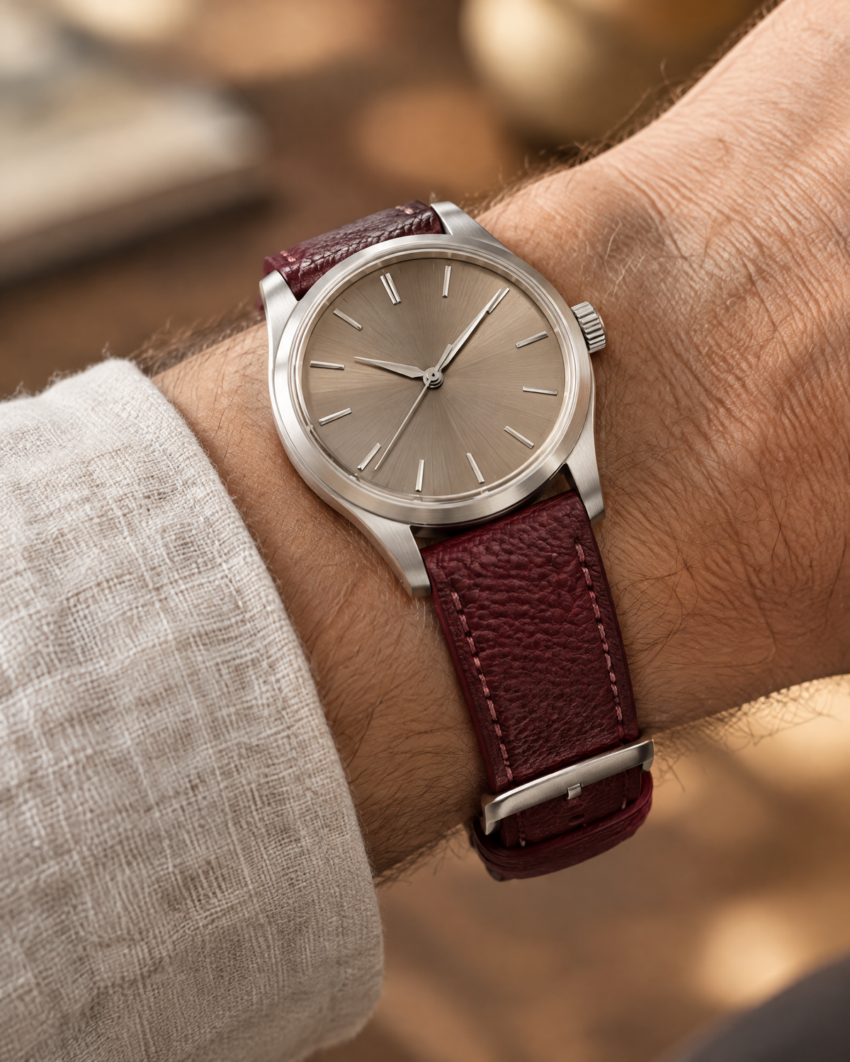 Burgundy Togo Leather Watch Strap – Handstitched